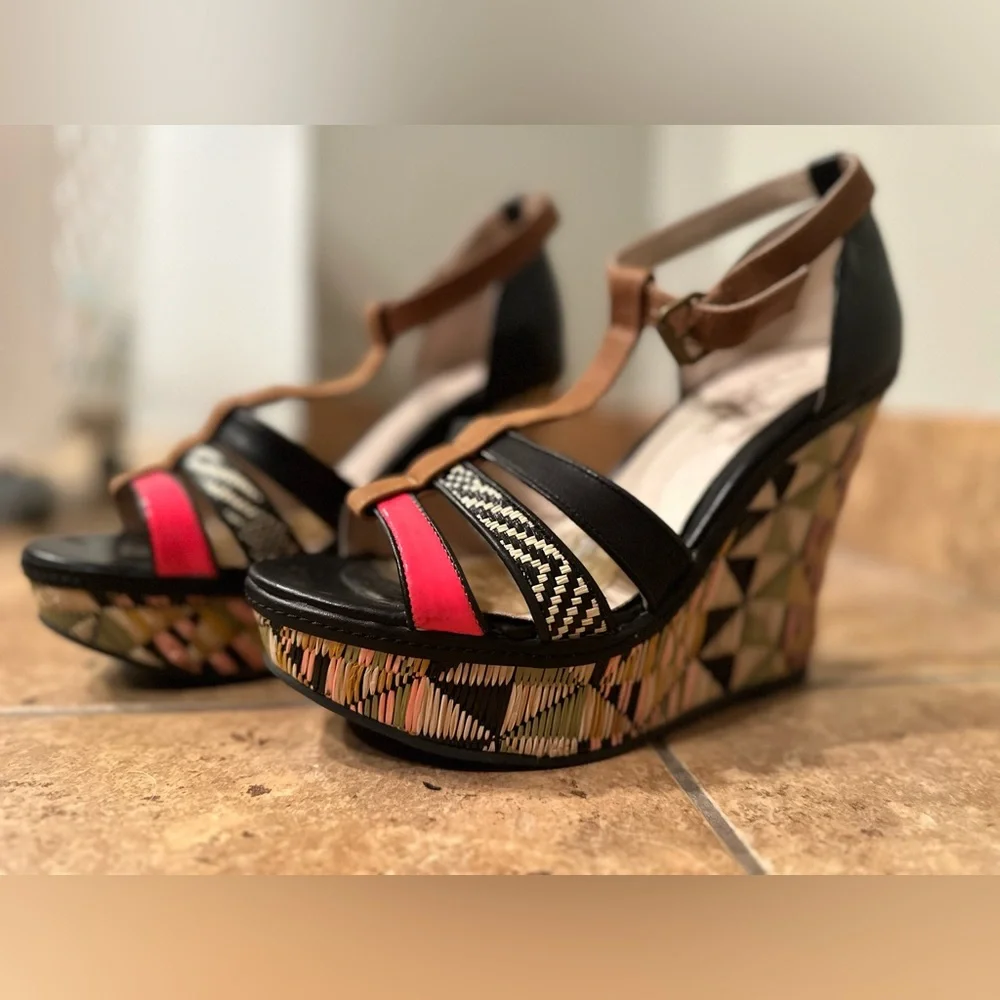 Aldo Leather Reva Colorful Wedge Heel Sandal Women's size 9 - Picture 1 of 7